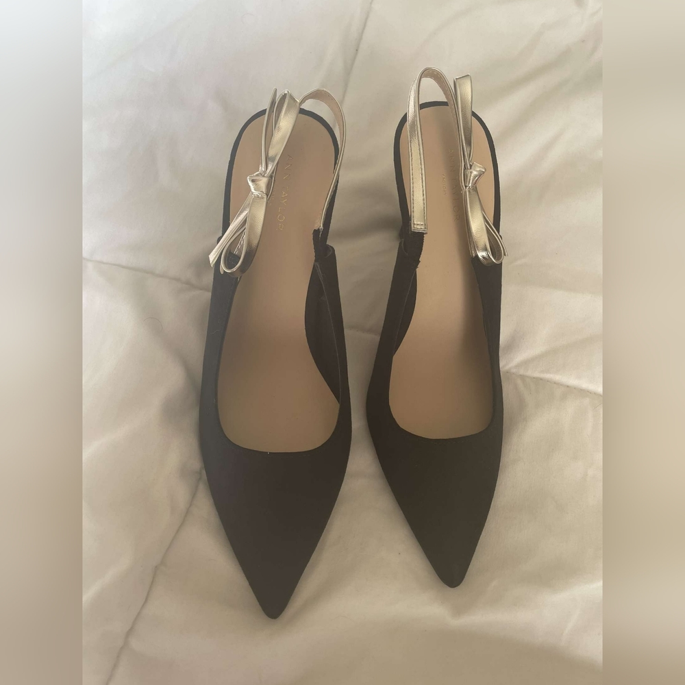 Black Suede Sling Back Pumps